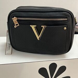 NEW Joan Vass "Brennan" Crossbody Handbag, Black Faux Leather Purse - $79
